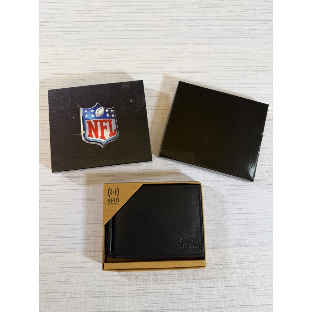 NFL Seattle Seahawks Sparo Black Leather RFID Blocking Money Clip Bifold Wallet